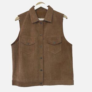 Vintage Women PLUS Brown Genuine Leather Boho Festival Western Stitched Vest